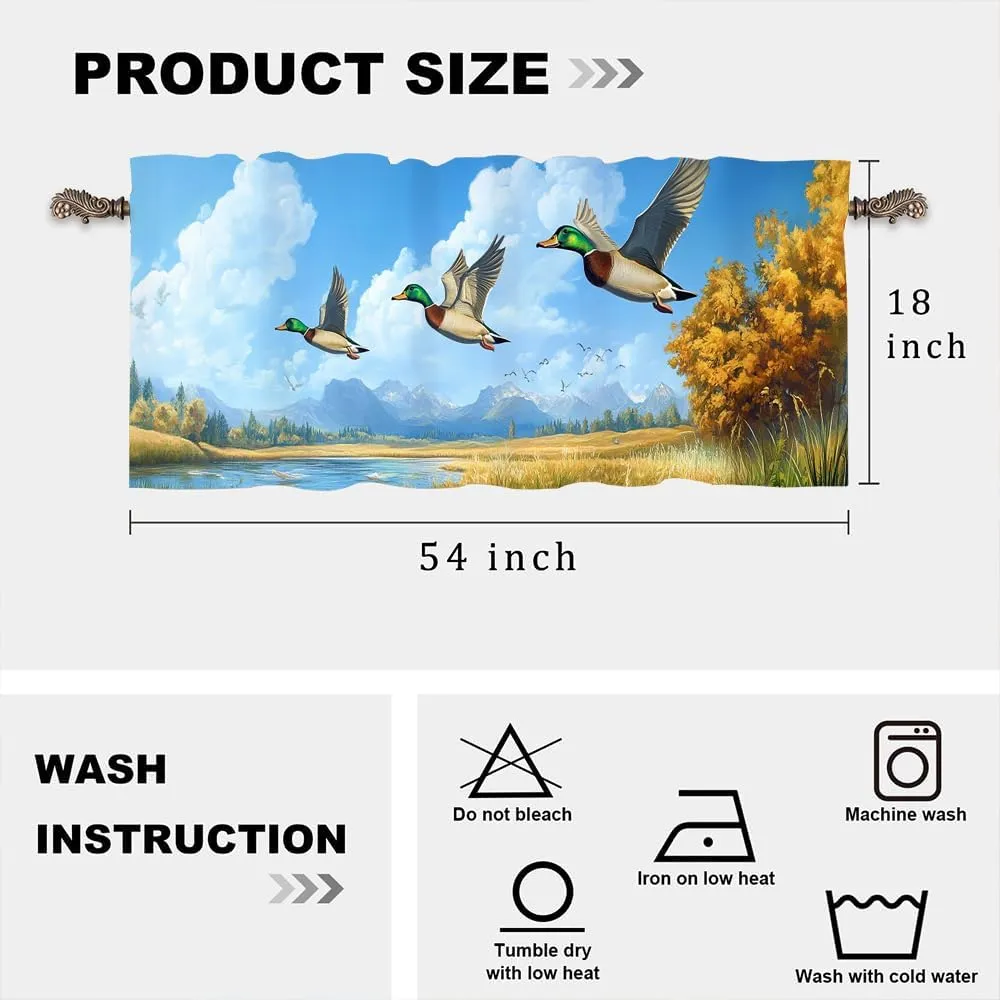 1 Panel Abstract Mallard Duck Curtain Valance for Windows, Fall Jungle Stream Fantasy Rod Pocket Short Window Treatment Decor Drapes for Kitchen, Bathroom, 54" X 18"