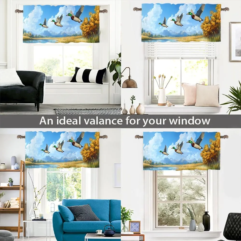 1 Panel Abstract Mallard Duck Curtain Valance for Windows, Fall Jungle Stream Fantasy Rod Pocket Short Window Treatment Decor Drapes for Kitchen, Bathroom, 54" X 18"
