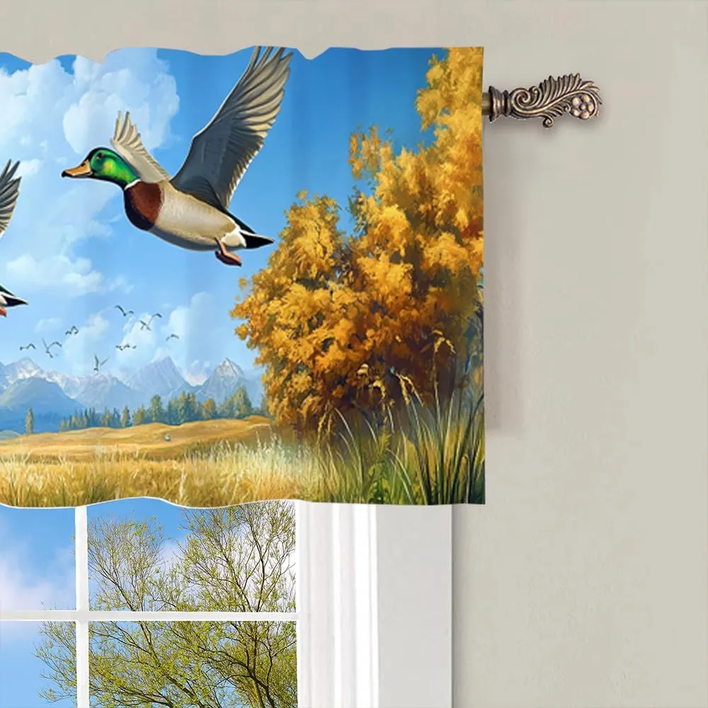 1 Panel Abstract Mallard Duck Curtain Valance for Windows, Fall Jungle Stream Fantasy Rod Pocket Short Window Treatment Decor Drapes for Kitchen, Bathroom, 54" X 18"
