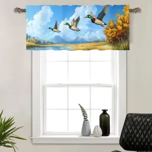 1 Panel Abstract Mallard Duck Curtain Valance for Windows, Fall Jungle Stream Fantasy Rod Pocket Short Window Treatment Decor Drapes for Kitchen, Bathroom, 54" X 18"