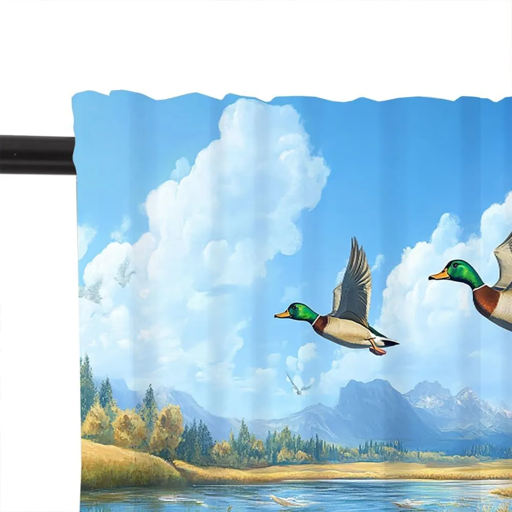 1 Panel Abstract Mallard Duck Curtain Valance for Windows, Fall Jungle Stream Fantasy Rod Pocket Short Window Treatment Decor Drapes for Kitchen, Bathroom, 54" X 18"