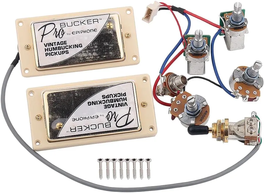 1 Set ProBucker Alnico Bridge&Neck Pickups with Pro Wiring Harness Pots&3 Way Switches for electric guitar (Gold Cream Ring)