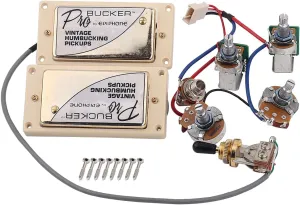 1 Set ProBucker Alnico Bridge&Neck Pickups with Pro Wiring Harness Pots&3 Way Switches for electric guitar (Gold Cream Ring)