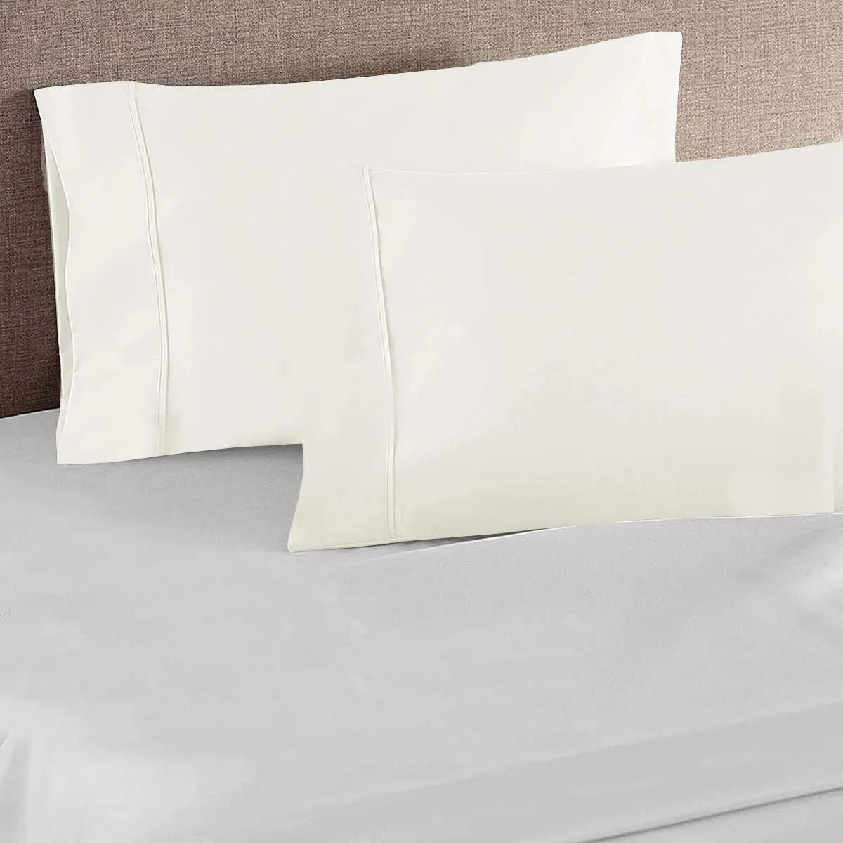 1000 Thread Count PIMA Cotton Solid Ivory 18"(inch) Deep Pocket Full XL(54"X80") Sheet Set- 4 Pc Sheet with Pillowcases, Hotel Quality