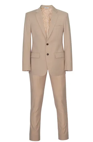 120's WOOL NOTCH LAPEL SAND SLIM-FIT SUIT FOR MEN