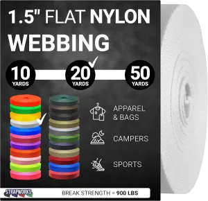 1.5 Inch Heavy Duty Nylon Webbing Strap Roll for Belt, Backpack, Sling, Collar, Leash, Strapping and More, 10, 20, or 50 Yards, Over 20 Colors