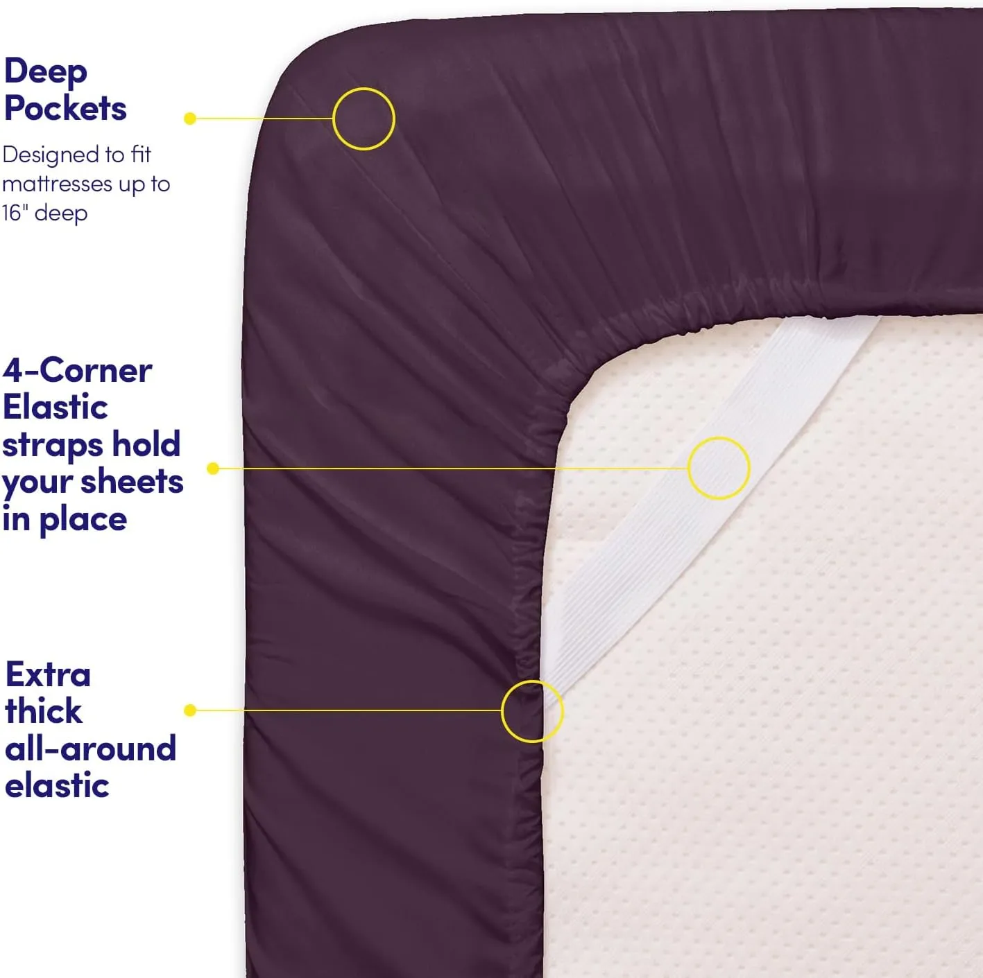 1500 Supreme Collection Bed Sheet Set - Extra Soft, Elastic Corner Straps, Deep Pockets, Wrinkle & Fade Resistant Hypoallergenic Sheets Set, Luxury Hotel Bedding, Queen, Purple
