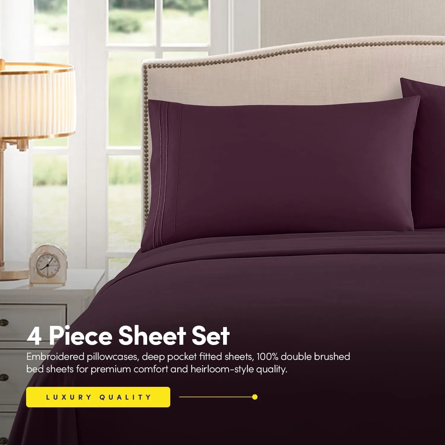 1500 Supreme Collection Bed Sheet Set - Extra Soft, Elastic Corner Straps, Deep Pockets, Wrinkle & Fade Resistant Hypoallergenic Sheets Set, Luxury Hotel Bedding, Queen, Purple