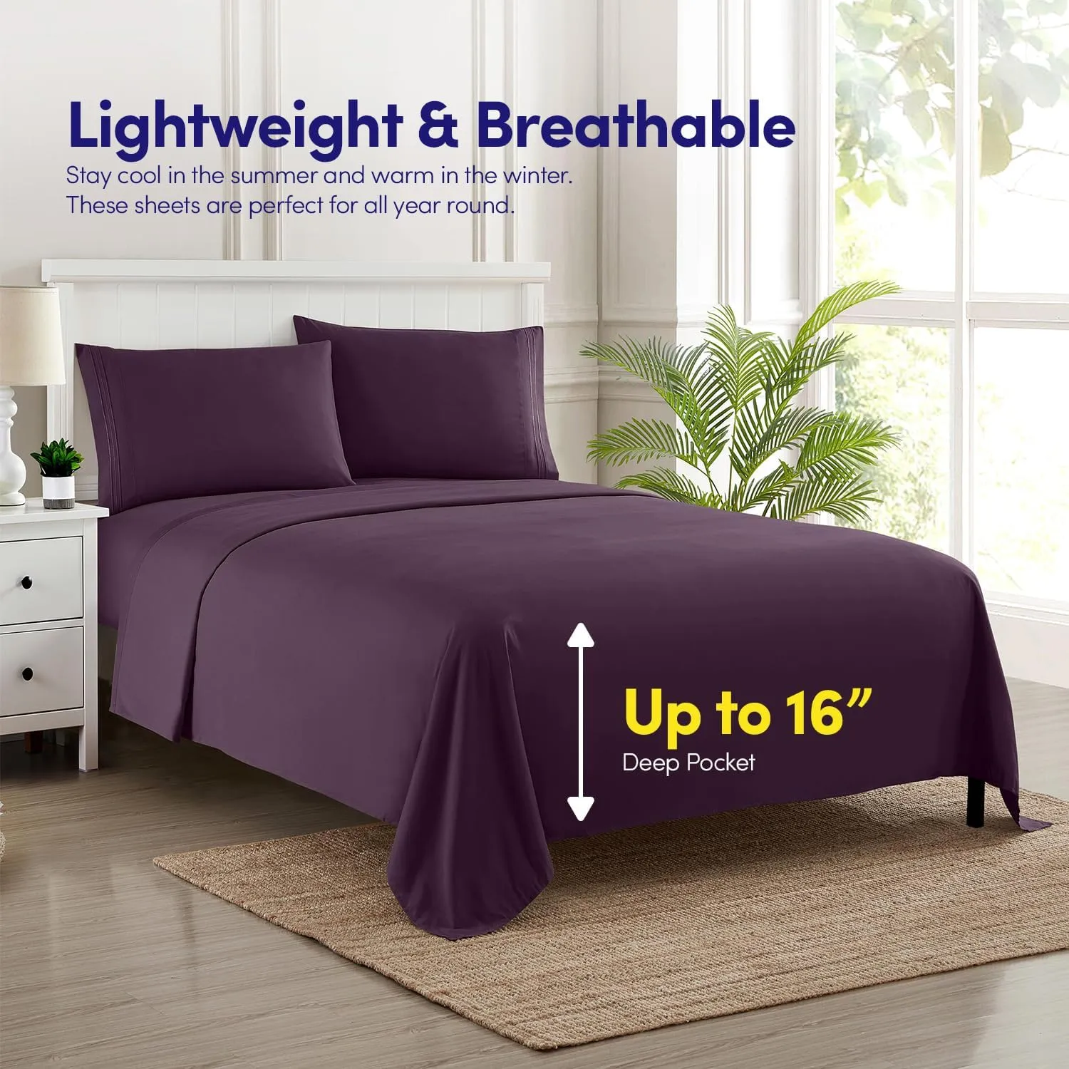 1500 Supreme Collection Bed Sheet Set - Extra Soft, Elastic Corner Straps, Deep Pockets, Wrinkle & Fade Resistant Hypoallergenic Sheets Set, Luxury Hotel Bedding, Queen, Purple
