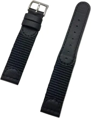 18mm Black Genuine Leather and Nylon Watchband | Swiss Army Style, Soft Replacement Watchstrap That Brings New Life to Any Watch (Mens Length)
