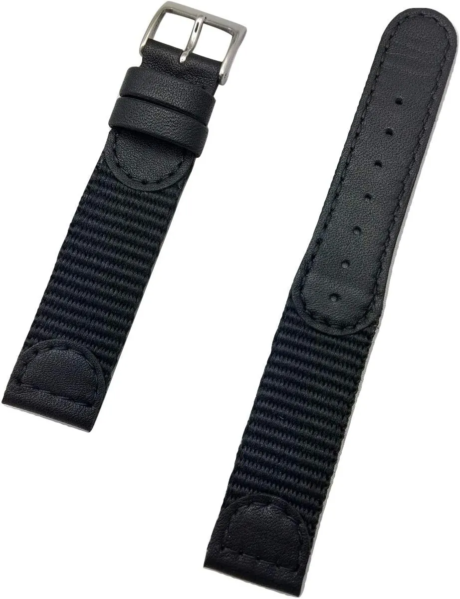18mm Black Genuine Leather and Nylon Watchband | Swiss Army Style, Soft Replacement Watchstrap That Brings New Life to Any Watch (Mens Length)