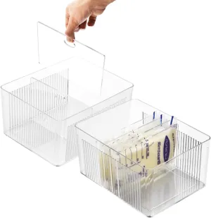 2-Packs Breastmilk Freezer Storage Container with Separator Boards, 8 Pieces Adjustable Dividers Flat Freeze Breast Milkies Bags in Organizer Bins to Save Refrigerator Space | Fit 3 4 5 6oz - Clear