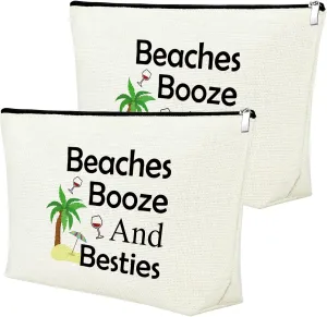 2 Pieces Beach Lover Gifts for Women Beach Makeup Bag Funny Vacation Gifts Cosmetic Bag Beach Themed Gifts for Women Besties Birthday Christmas Graduation Gifts for Beach Lover Travel Makeup Pouch