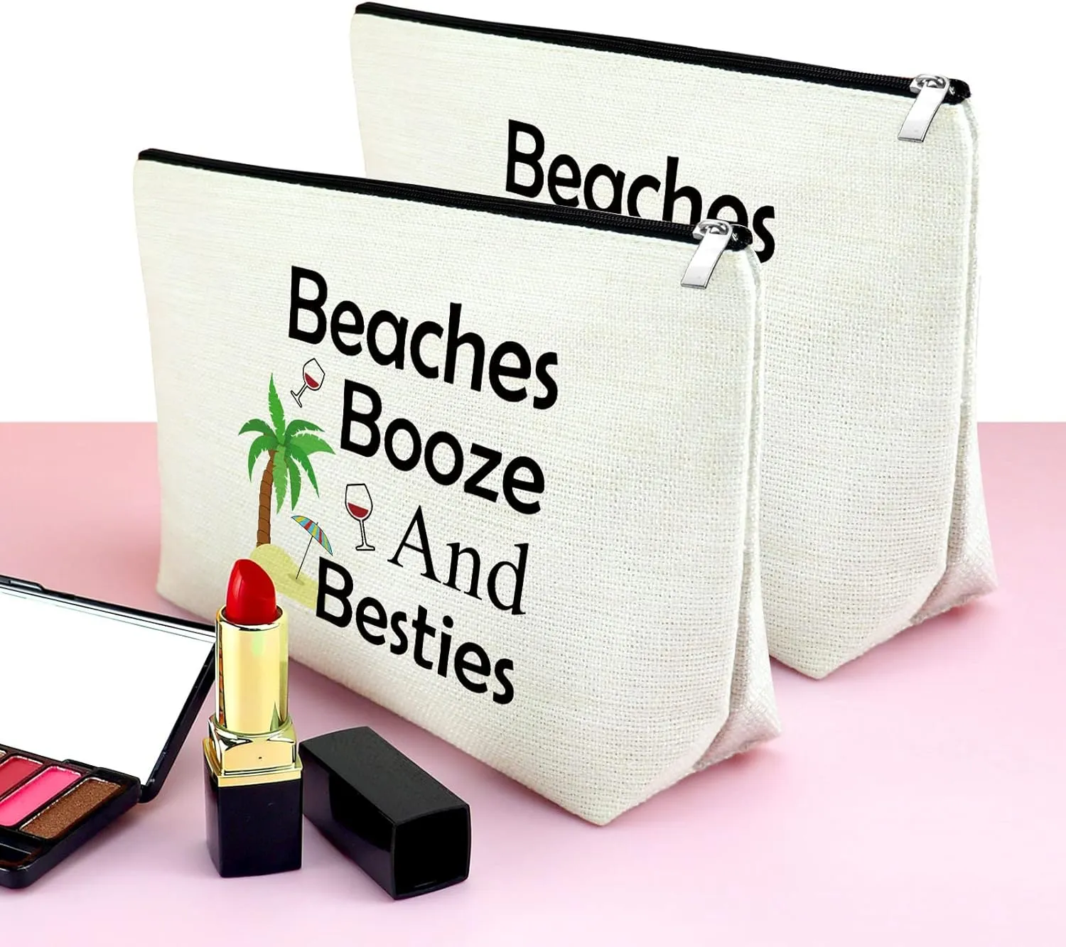 2 Pieces Beach Lover Gifts for Women Beach Makeup Bag Funny Vacation Gifts Cosmetic Bag Beach Themed Gifts for Women Besties Birthday Christmas Graduation Gifts for Beach Lover Travel Makeup Pouch