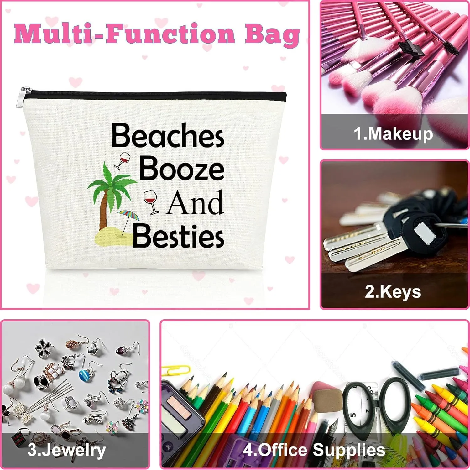 2 Pieces Beach Lover Gifts for Women Beach Makeup Bag Funny Vacation Gifts Cosmetic Bag Beach Themed Gifts for Women Besties Birthday Christmas Graduation Gifts for Beach Lover Travel Makeup Pouch