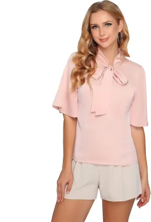 2025 Elegant Summer Women's Bow Collar Ruffle Short Sove Shirt Casual Shirt Top