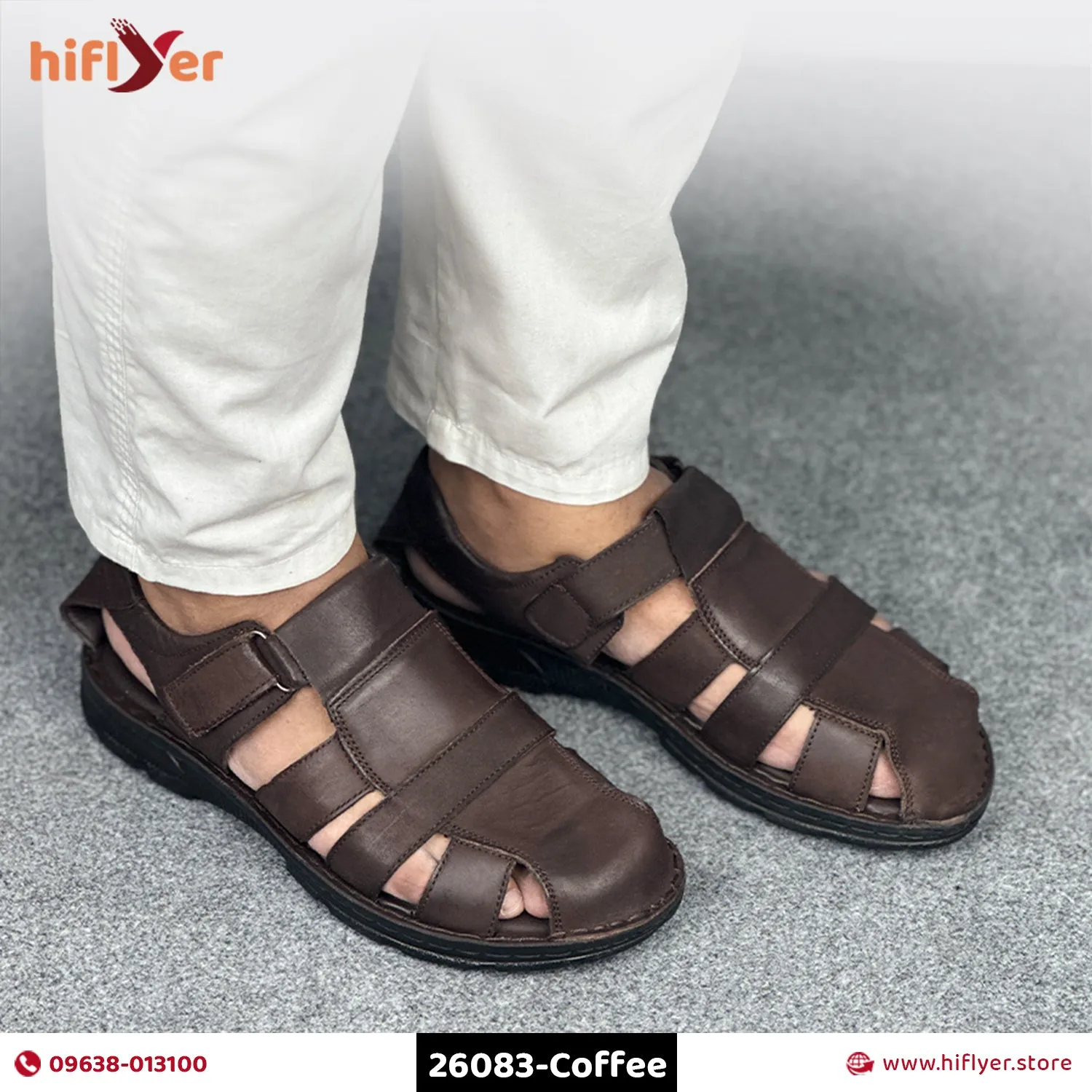 26083-Coffee Premium High-Quality With Belt Men's sandal
