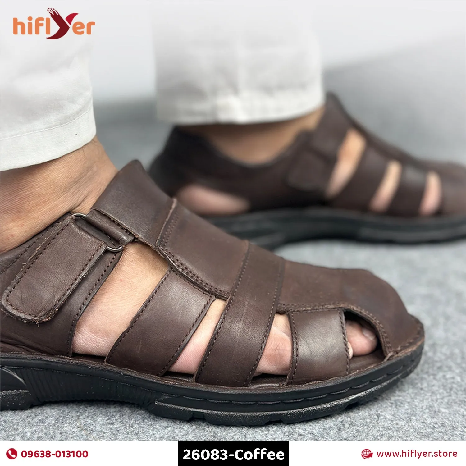 26083-Coffee Premium High-Quality With Belt Men's sandal