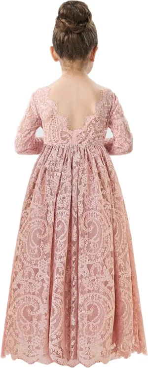 2Bunnies Girl Paisley Lace Back A-Line Straight Tutu Tulle Party Flower Girl Dress