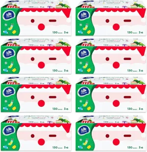 3-Ply Premium Soft Facial Tissues, Ultra Care for Sensitive Skin, 130 Tissues per Box, 8 Flat Boxes – Strong, Gentle & Ideal for Home or Office Use