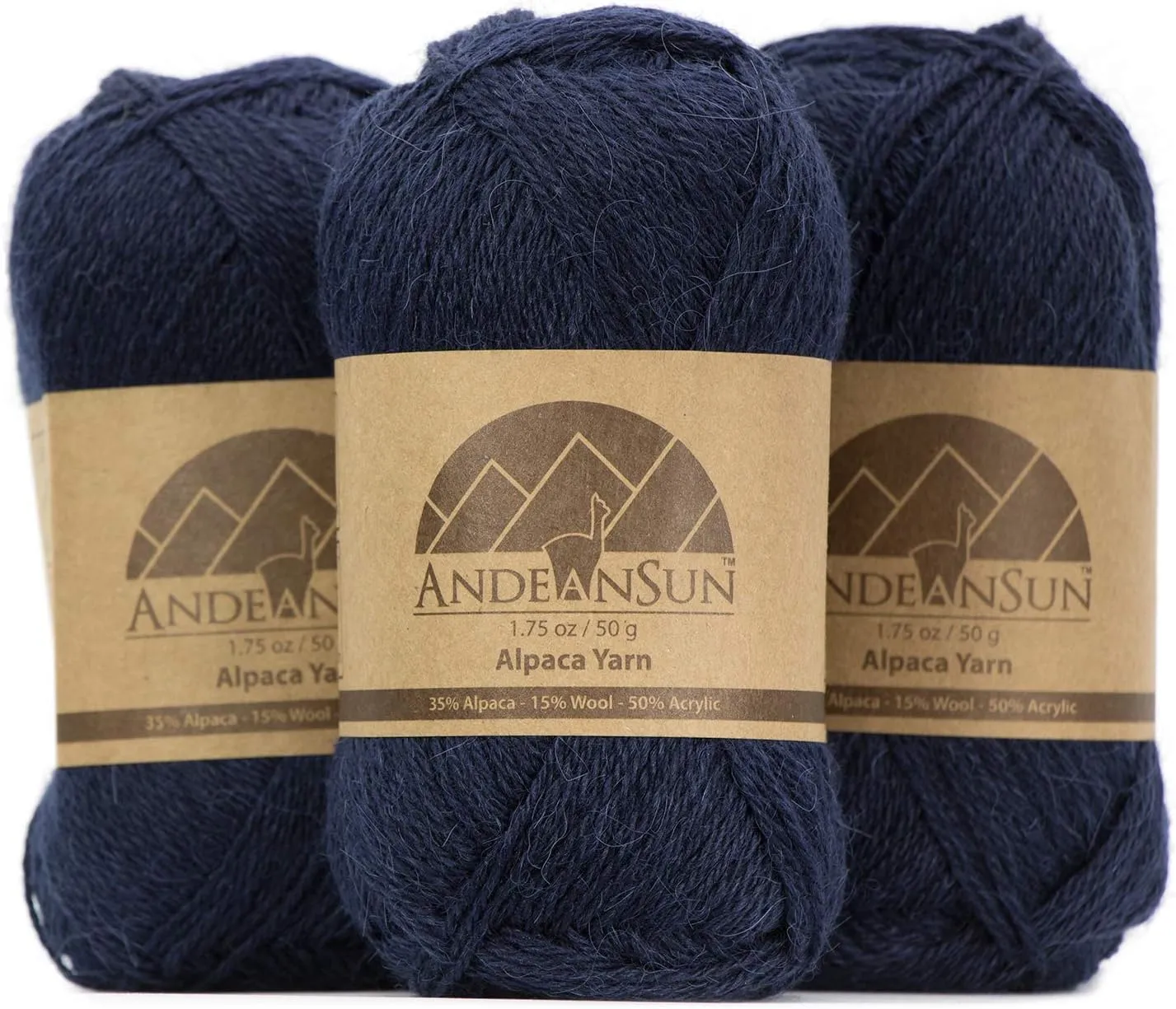 (3 Small Gorgeous Skeins) Alpaca Yarn Blend Umayo [657 Yards Total], #2 Fingering (Dark Navy)