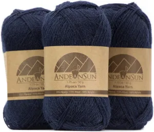 (3 Small Gorgeous Skeins) Alpaca Yarn Blend Umayo [657 Yards Total], #2 Fingering (Dark Navy)