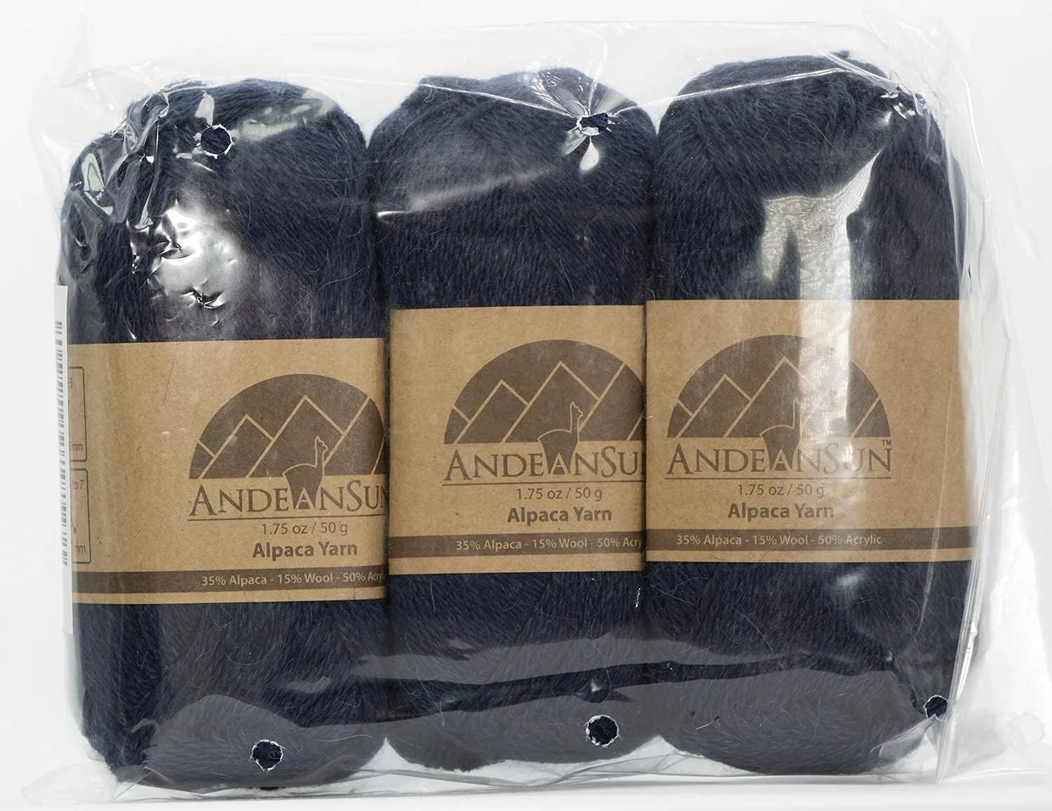 (3 Small Gorgeous Skeins) Alpaca Yarn Blend Umayo [657 Yards Total], #2 Fingering (Dark Navy)