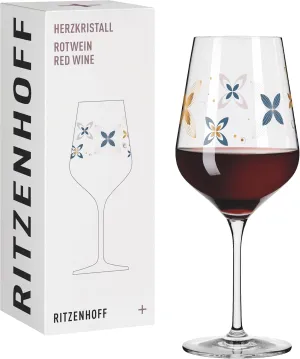 3001009 Red Wine Glass 500 ml - Series Heart Crystal No. 9 - Glass with Flower Motif in Rose Gold - Made in Germany