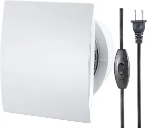 4inch Exhaust Fan, Window Wall Mount Vent Extractor Fan w/Button Switch, Cord for Kitchen Bathroom Workshop Garage (Slim Curved Panel)