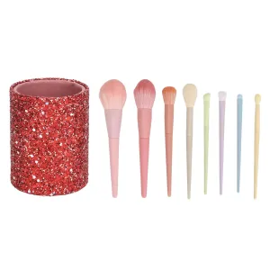 8pcs Makeup Brush Set | Soft Hair Cosmetic Brushes for Loose Powder/Blush/Eyeshadow | with Glitter Storage Box & 8 Different Brushes