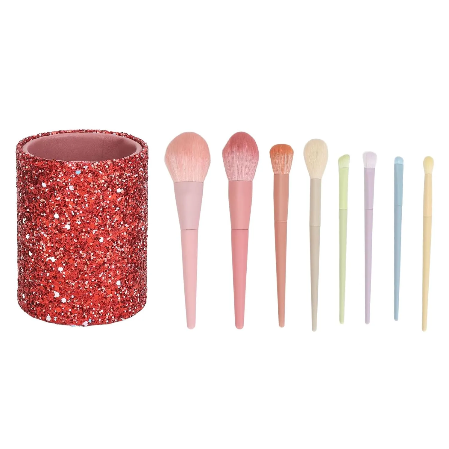 8pcs Makeup Brush Set | Soft Hair Cosmetic Brushes for Loose Powder/Blush/Eyeshadow | with Glitter Storage Box & 8 Different Brushes
