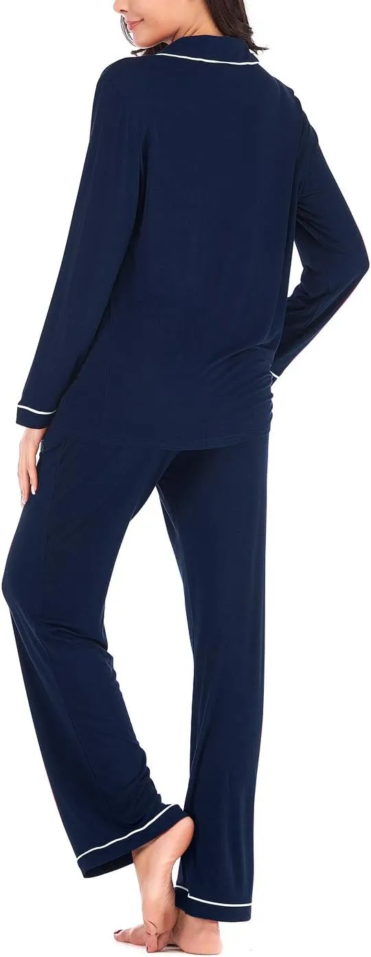 Aamikast Women's Pajama Sets Long Sleeve Button Down Sleepwear Nightwear Soft Pjs Lounge Sets
