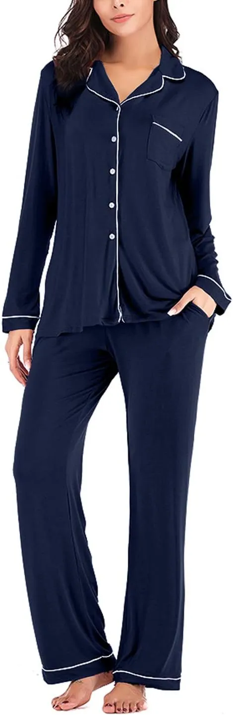 Aamikast Women's Pajama Sets Long Sleeve Button Down Sleepwear Nightwear Soft Pjs Lounge Sets