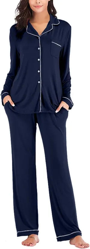 Aamikast Women's Pajama Sets Long Sleeve Button Down Sleepwear Nightwear Soft Pjs Lounge Sets