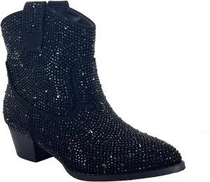 ABSOLEX Girl's Rhinestone Block Chunky Heel Ankle Bootie