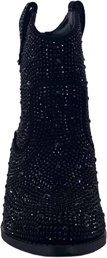 ABSOLEX Girl's Rhinestone Block Chunky Heel Ankle Bootie
