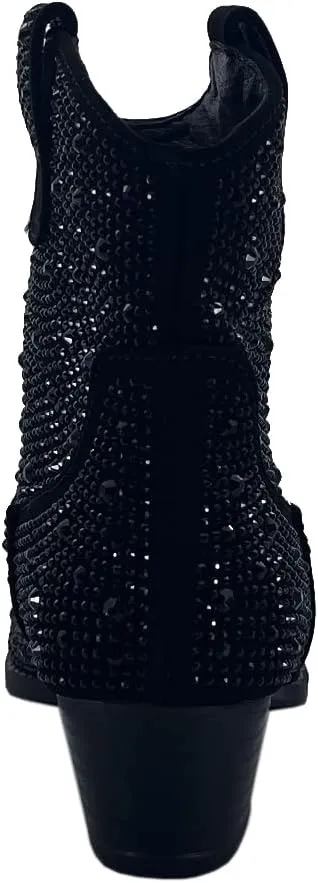 ABSOLEX Girl's Rhinestone Block Chunky Heel Ankle Bootie