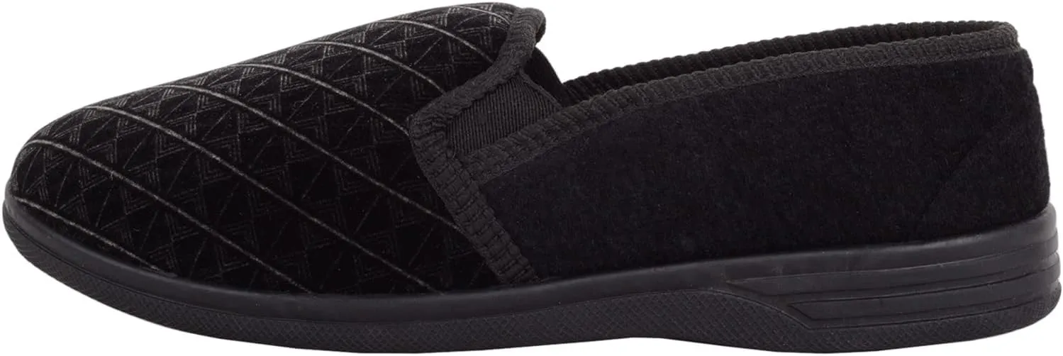 ABSOLUTE FOOTWEAR Mens Easy Slip On Velour Style Winter Slipper with Twin Elasticated Gusset