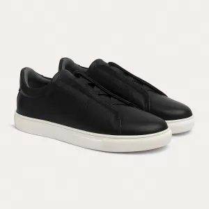 Achilles Theo - Men's Slip-On Textured Leather Sneakers - Black
