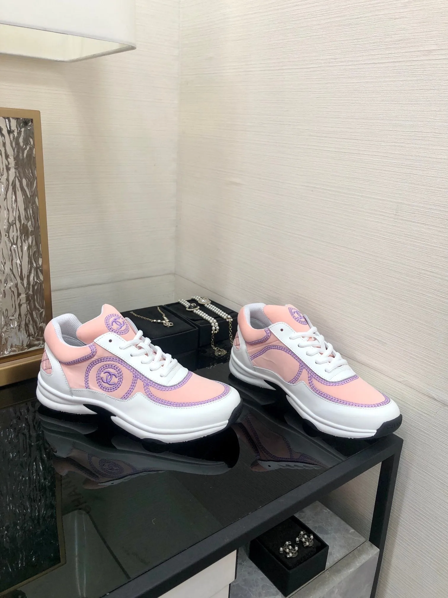 Adjustable Sneaker Pink Mix Purple Waterproof Fabric CHANEL