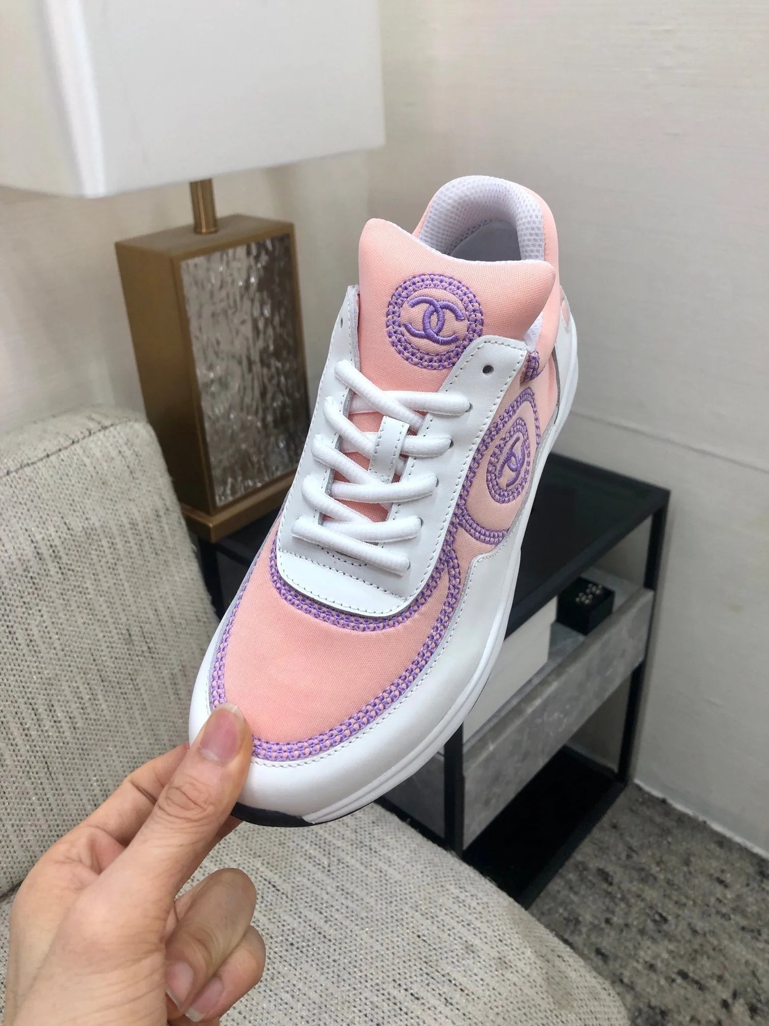 Adjustable Sneaker Pink Mix Purple Waterproof Fabric CHANEL