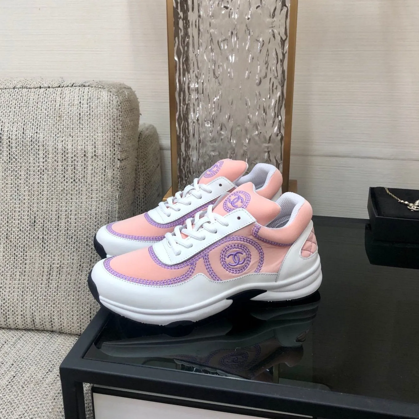 Adjustable Sneaker Pink Mix Purple Waterproof Fabric CHANEL