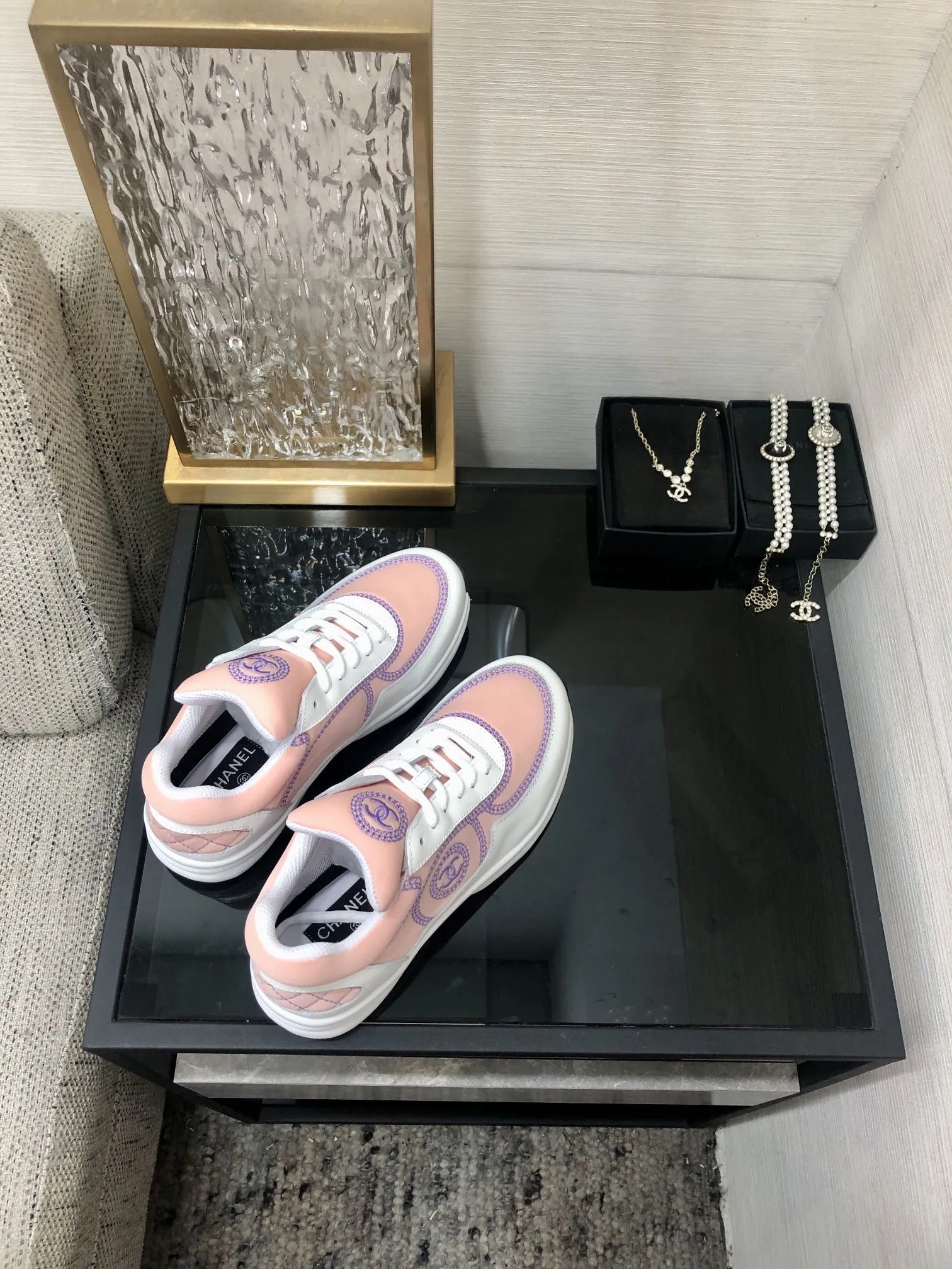 Adjustable Sneaker Pink Mix Purple Waterproof Fabric CHANEL