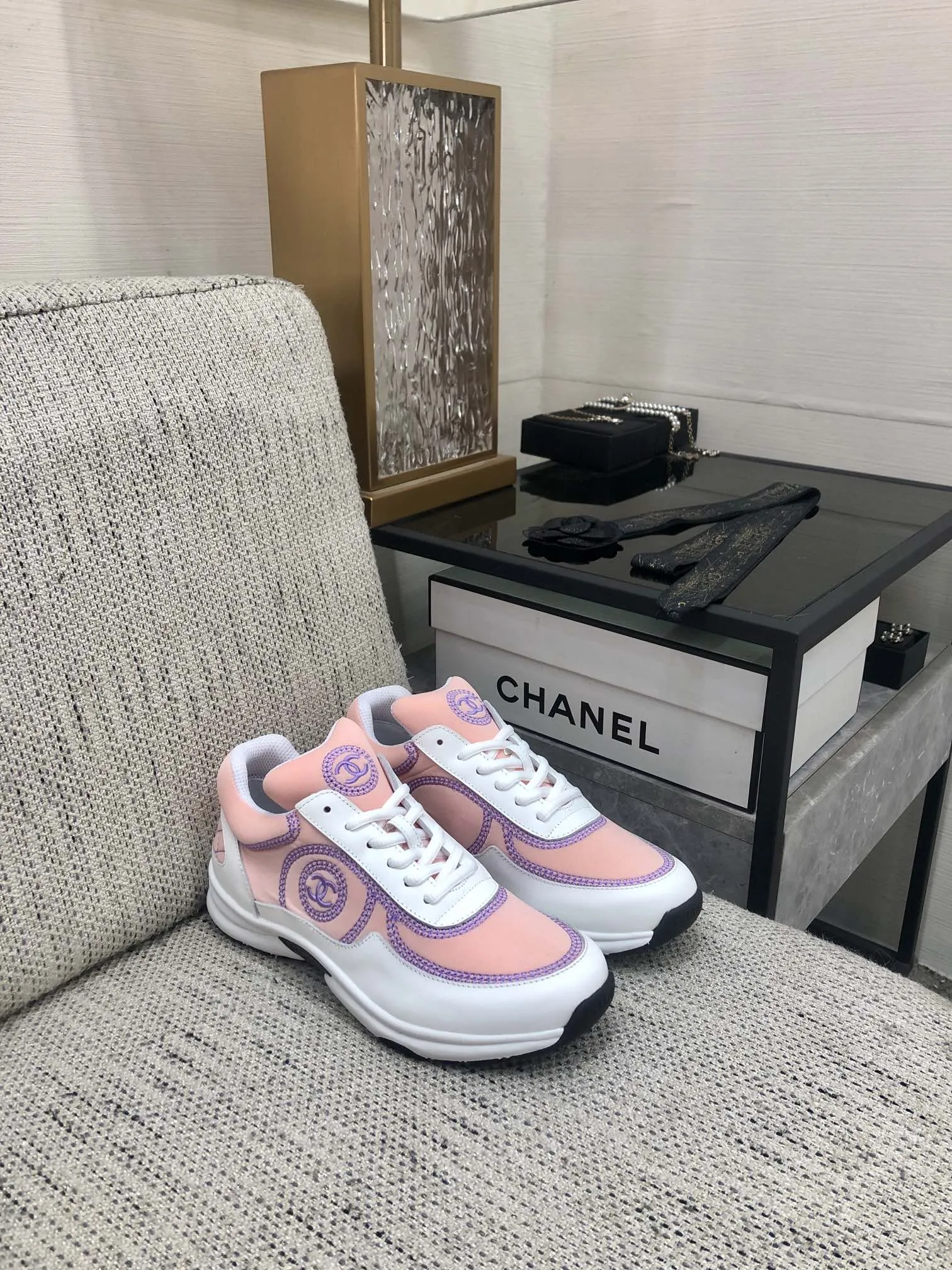 Adjustable Sneaker Pink Mix Purple Waterproof Fabric CHANEL