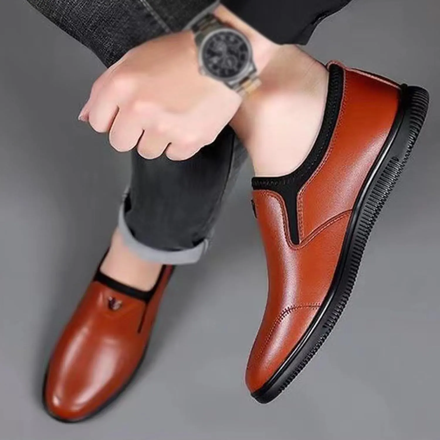 ADMLZQQ Men's Dress Shoes Leather Formal Shoes Oxfords Business Shoe Slip on Non-Slip Shoe