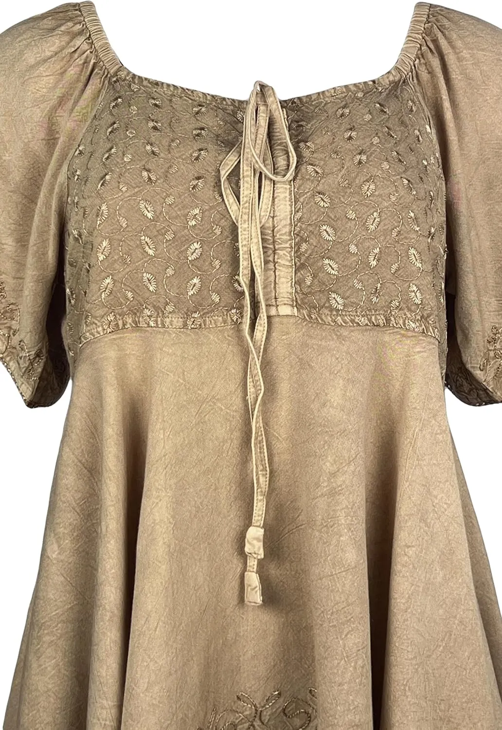 Agan Traders 2025 Summer Asymmetrical Handkerchief Diamond Neck Embroidered Tops - Empire Waist Cap Sleeve Women's Blouse