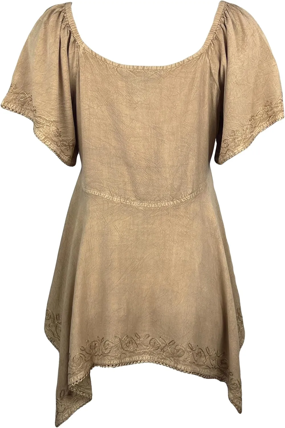 Agan Traders 2025 Summer Asymmetrical Handkerchief Diamond Neck Embroidered Tops - Empire Waist Cap Sleeve Women's Blouse