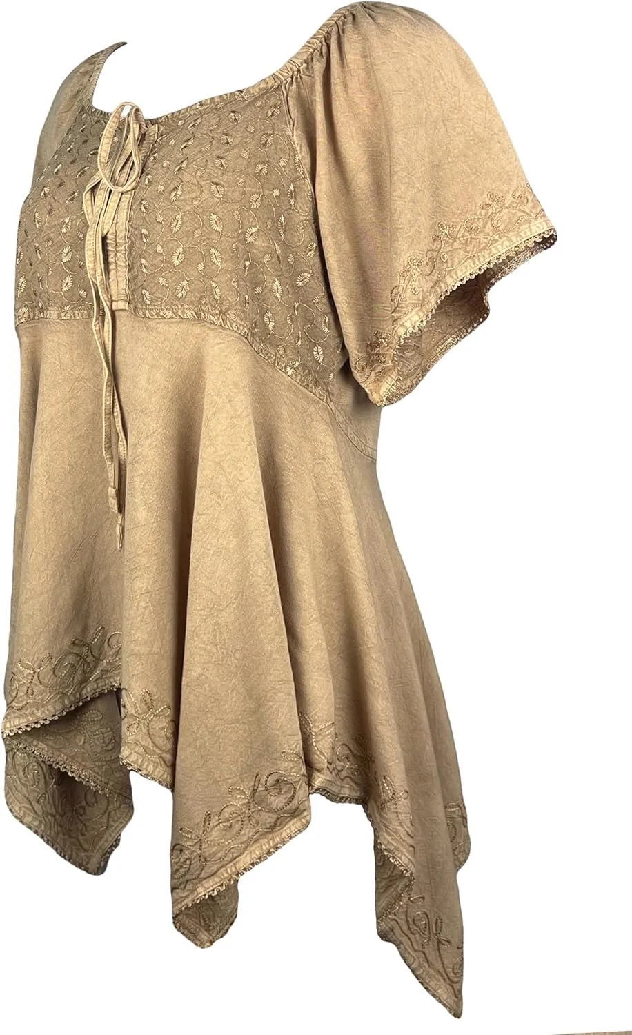 Agan Traders 2025 Summer Asymmetrical Handkerchief Diamond Neck Embroidered Tops - Empire Waist Cap Sleeve Women's Blouse