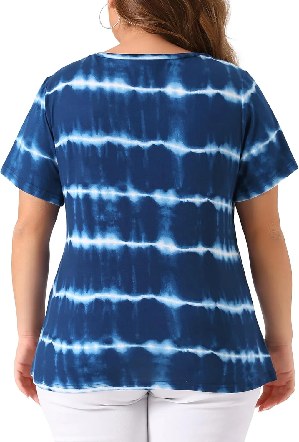 Agnes Orinda Plus Size Blouse for Women Round Neck Short Sleeve T-Shirts Rainbow Tie Dye Tee Tops