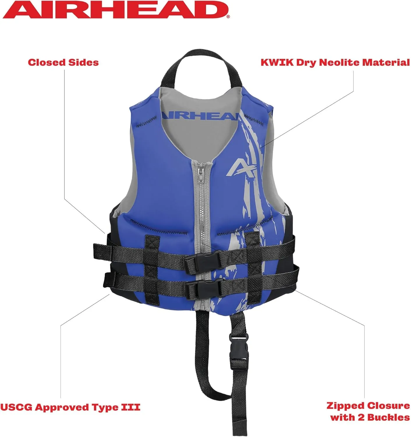 Airhead Children's Swoosh Kwik-Dry Neolite Life Jacket, US Coast Goard Approved Type III Life Jacket, Fits Children 30-50lbs